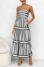 Colorblock Tiered Maxi Dress with an Eye Motif