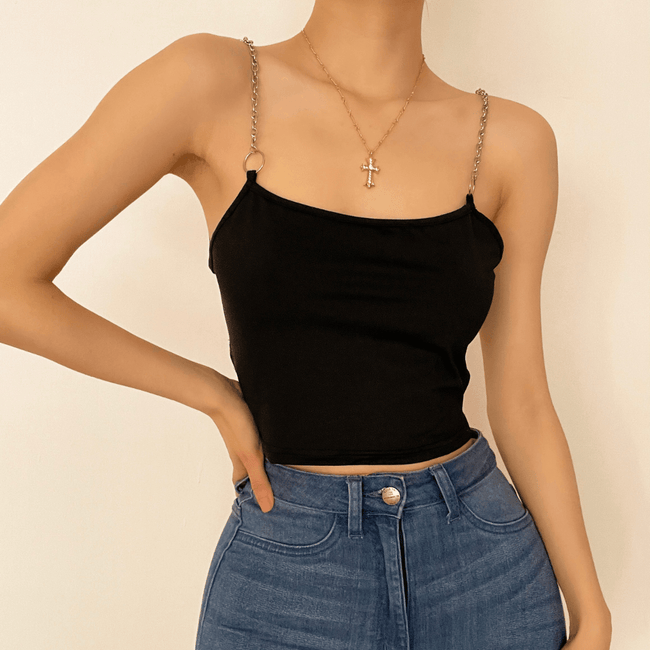 Metal chain open back crop cami top - Halibuy Main image