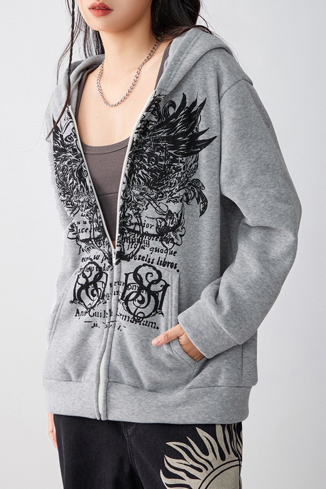 Graphic Hoodie with Zip Details
