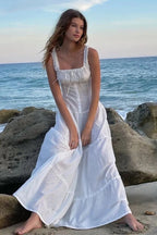 Strapless Cotton Maxi Tank Dress with Zip Details