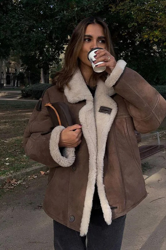 Suede Relaxed-Fit Lapel-Collar Coat