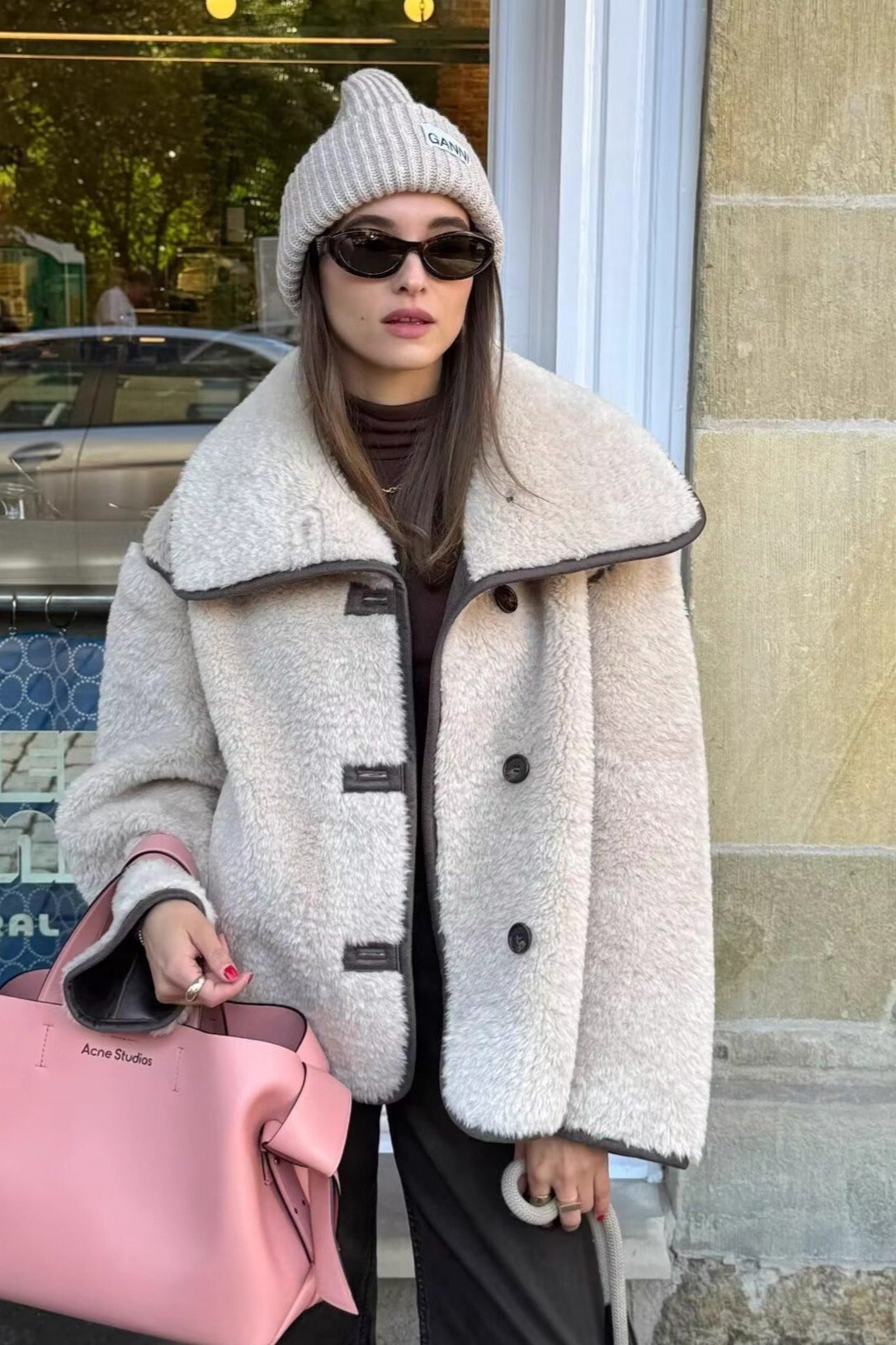 Oversized Long-Sleeve Coat with a Round Neck