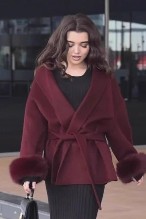 Long-Sleeve Wool Coat with a Scarf Neck