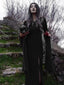 Antique Halloween Lace Patchwork Flare Sleeve Maxi Attire Black / S