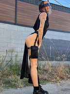 Attractive Rebel Net Hollow Hooded Full-Length Dress