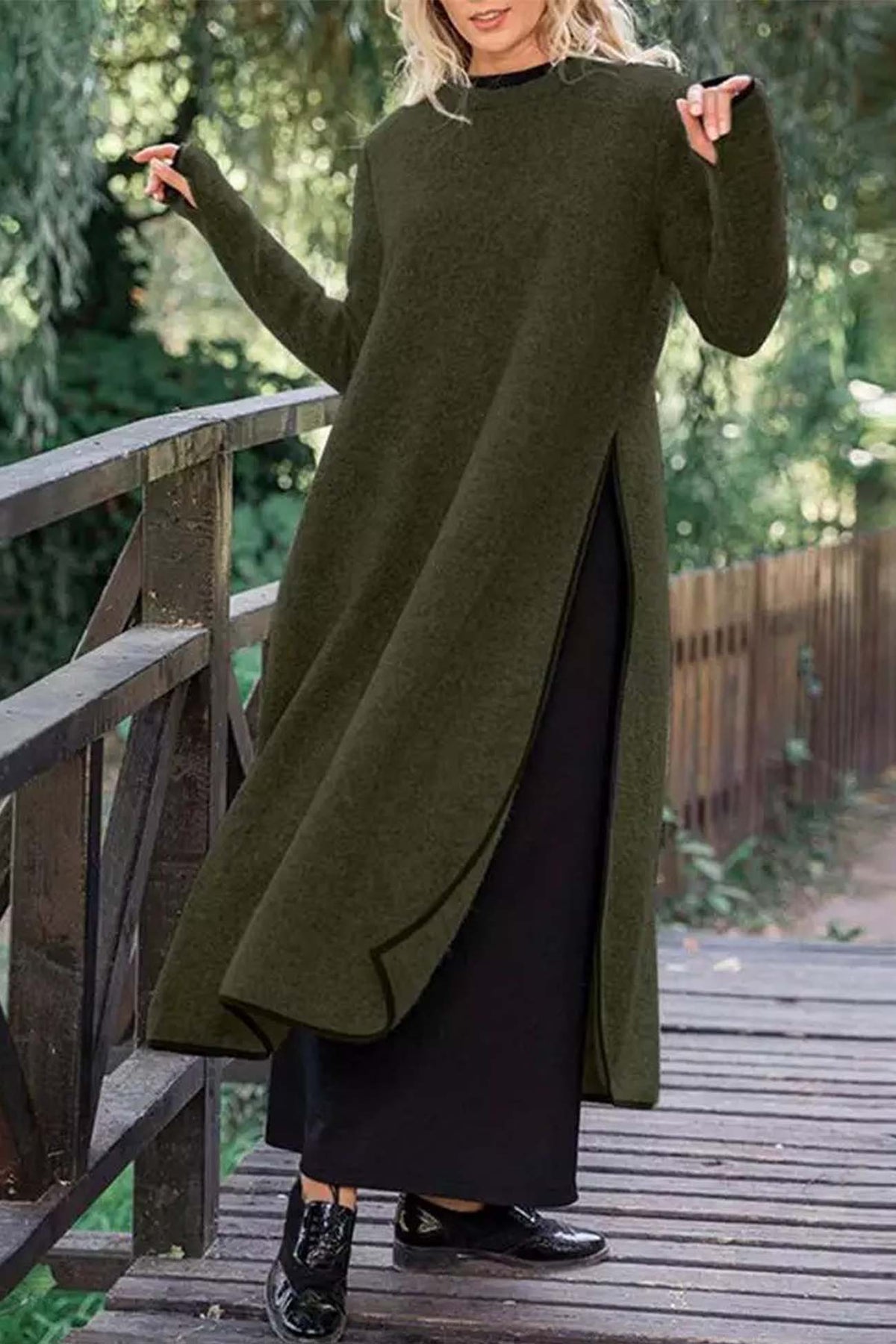 Knit Relaxed-Fit Midi Dress with Lace Details