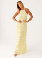 Eye-Graphic Halterneck Maxi Dress with Zip Details