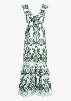 Plunging-V Ruffled Maxi Dress with an Open Back