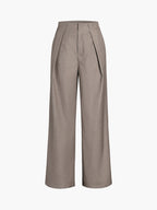 Middle Waist Solid Trendy Pocket Straight Leg Pants Khaki / XS Pants