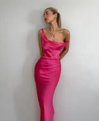 Bias-Cut Draped Asymmetric Dress