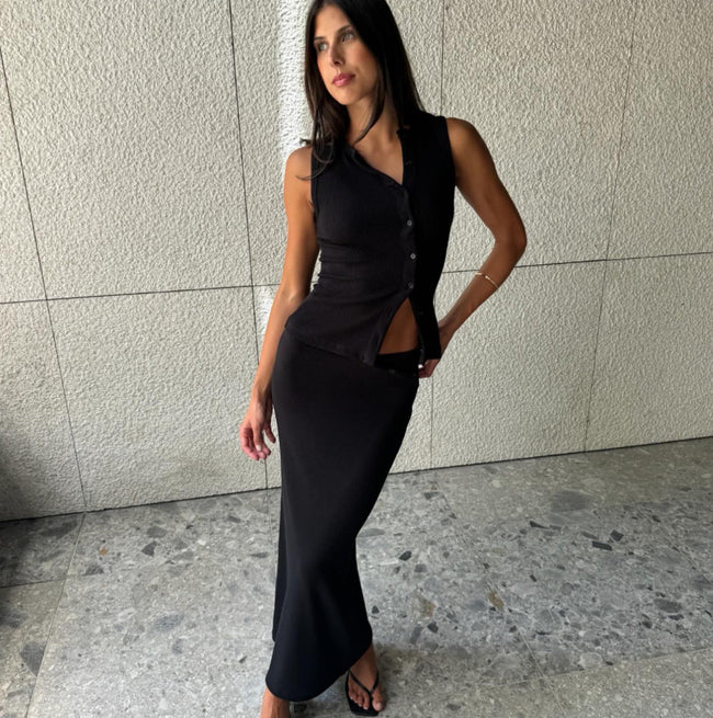 Ribbed Longline Co-Ord Set with Button Details Main image