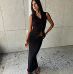 Ribbed Longline Co-Ord Set with Button Details