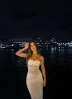White Strapless Sheer Glitter Dress
