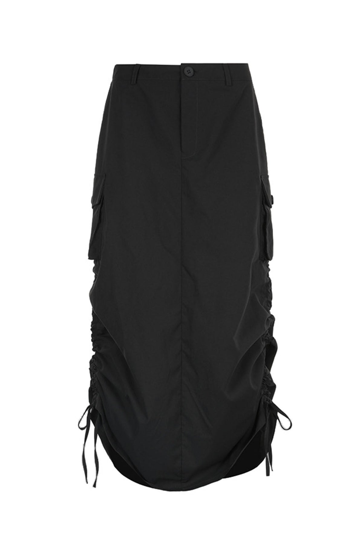 Ruched Pocket-Detail Midi Skirt with a Split Detail