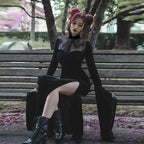 Tall Waist Flared Sleeve Full-Length Dress Black / S