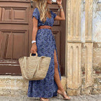 V-Neck Boho Dress with Drawstring Detail