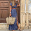V-Neck Boho Dress with Drawstring Detail