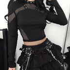 Sheer Mesh Knit Top Black / S