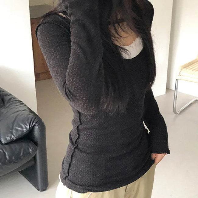 Furry Elastic Knit Top Black / S Main image