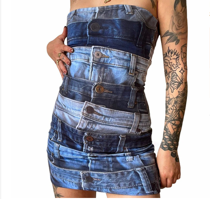 Denim Strappy Printed Dress