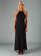 Eye-Graphic Halterneck Maxi Dress with Zip Details