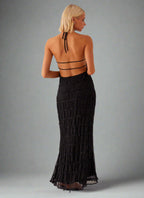 Eye-Graphic Halterneck Maxi Dress with Zip Details