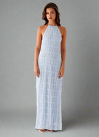 Eye-Graphic Halterneck Maxi Dress with Zip Details