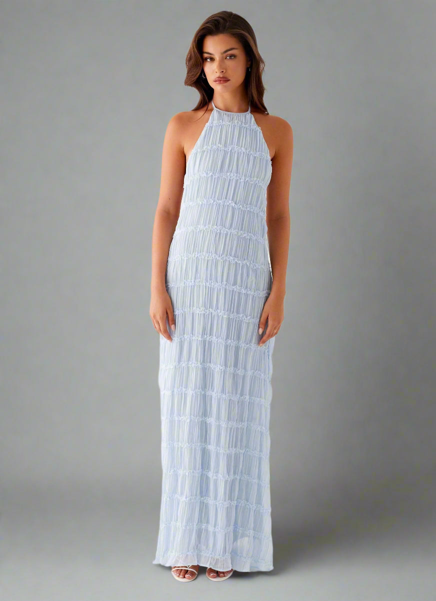 Eye-Graphic Halterneck Maxi Dress with Zip Details