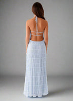 Eye-Graphic Halterneck Maxi Dress with Zip Details