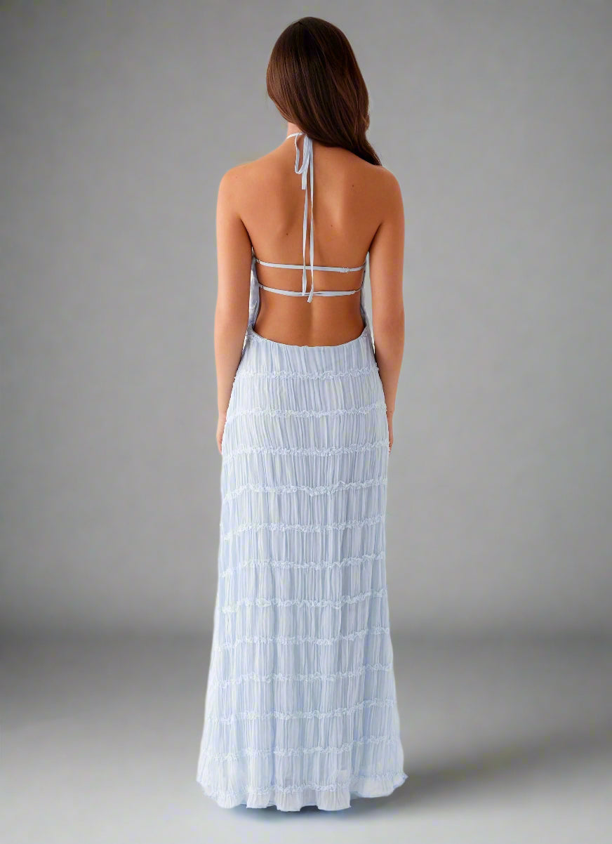 Eye-Graphic Halterneck Maxi Dress with Zip Details