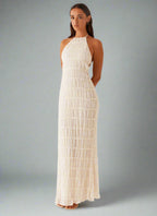 Eye-Graphic Halterneck Maxi Dress with Zip Details