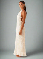 Eye-Graphic Halterneck Maxi Dress with Zip Details
