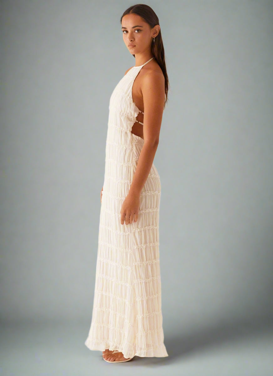 Eye-Graphic Halterneck Maxi Dress with Zip Details
