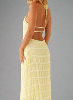 Eye-Graphic Halterneck Maxi Dress with Zip Details