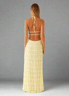 Eye-Graphic Halterneck Maxi Dress with Zip Details