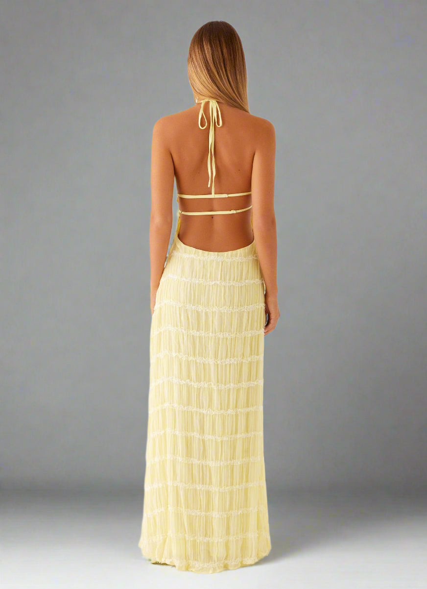 Eye-Graphic Halterneck Maxi Dress with Zip Details