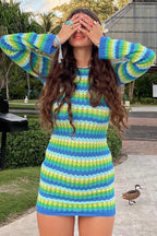 Striped Contrast-Detail Mini Dress