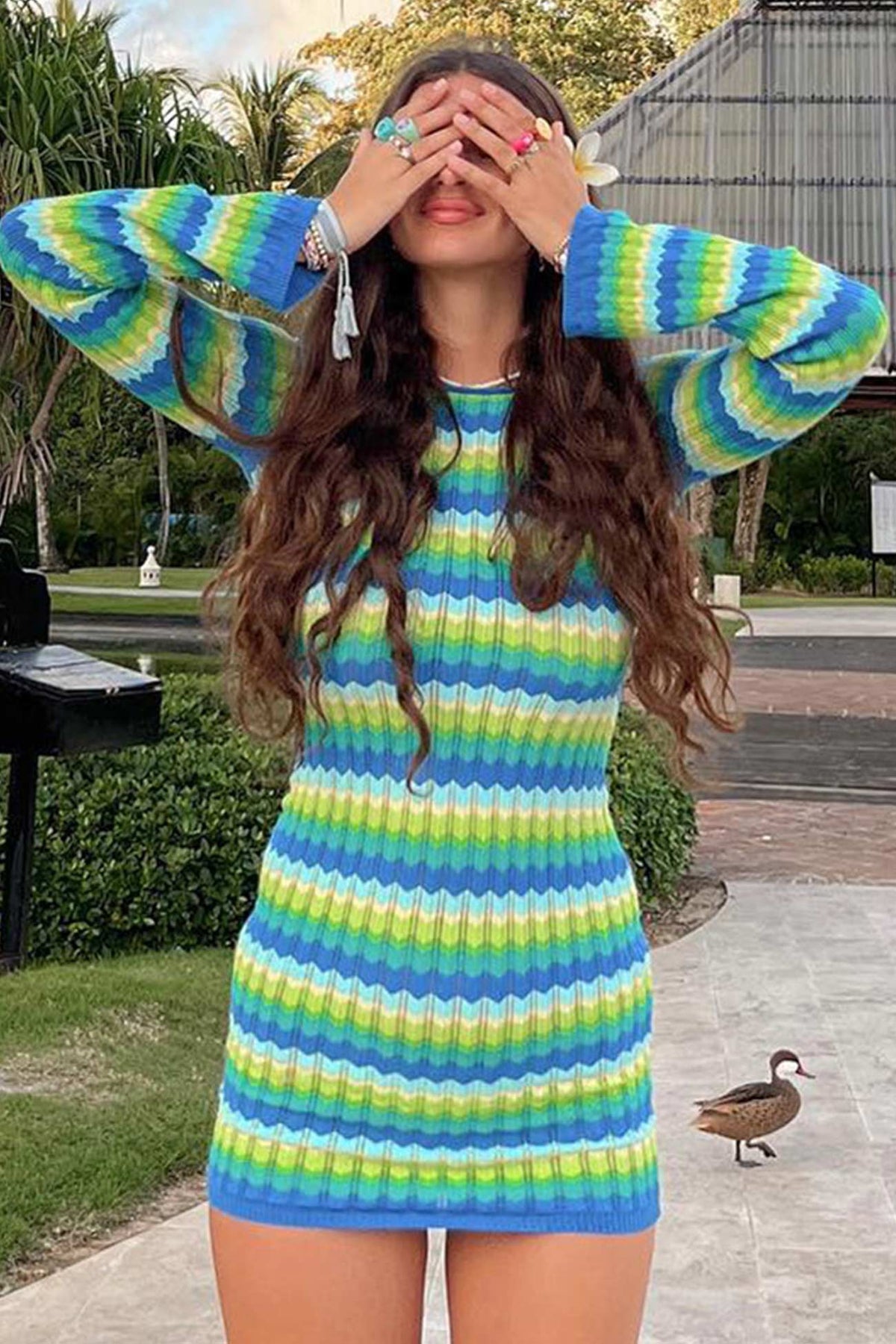 Striped Contrast-Detail Mini Dress