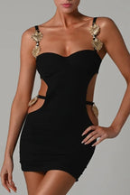 Strappy Cutout Contrast-Detail Mini Dress with a Split Detail