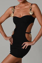 Strappy Cutout Contrast-Detail Mini Dress with a Split Detail