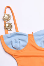 Strappy Cutout Contrast-Detail Mini Dress with a Split Detail