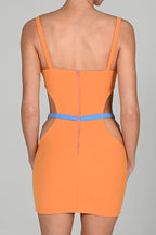 Strappy Cutout Contrast-Detail Mini Dress with a Split Detail