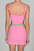 Strappy Cutout Contrast-Detail Mini Dress with a Split Detail