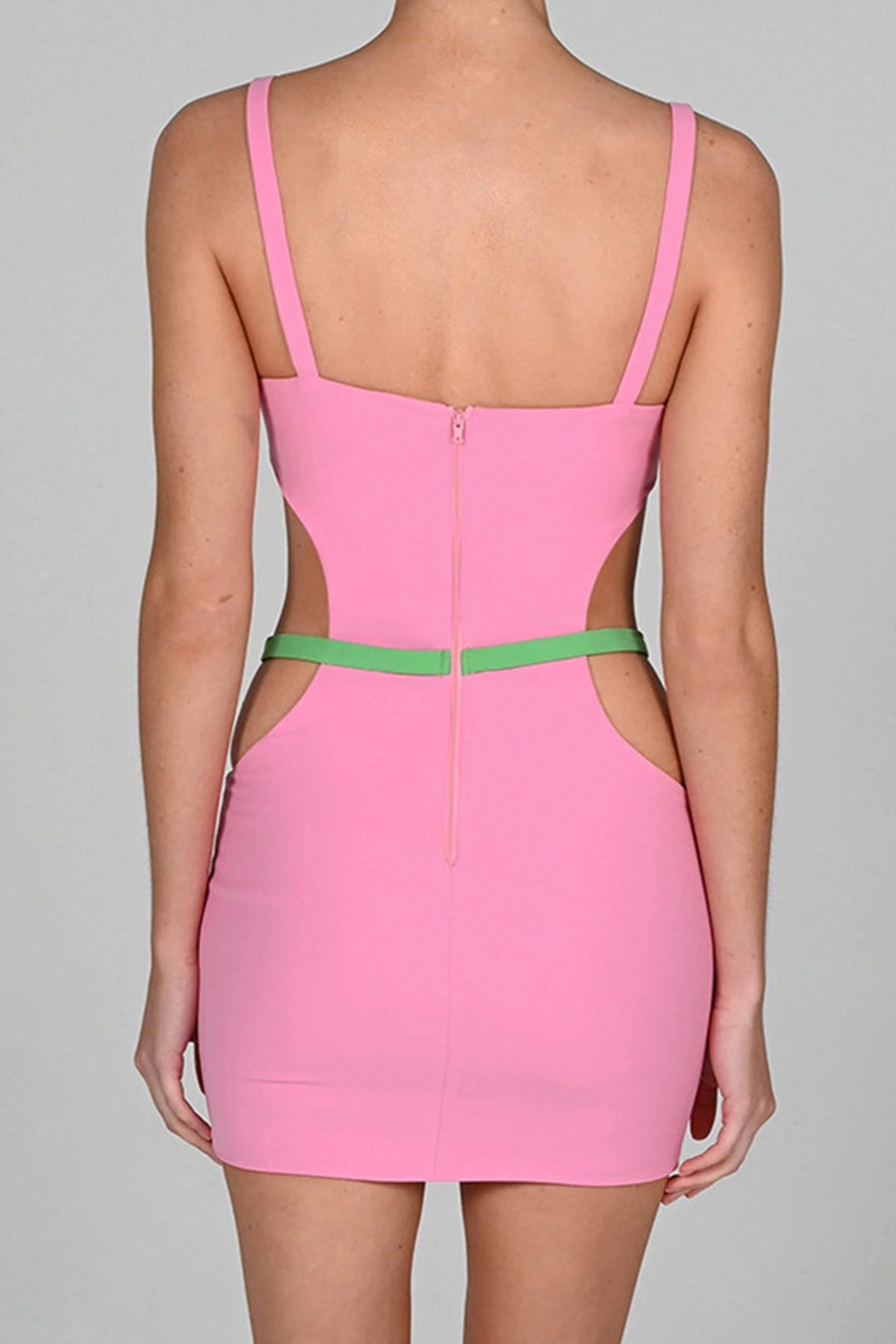 Strappy Cutout Contrast-Detail Mini Dress with a Split Detail