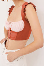 Ruffled Contrast-Detail Drawstring Tank Top