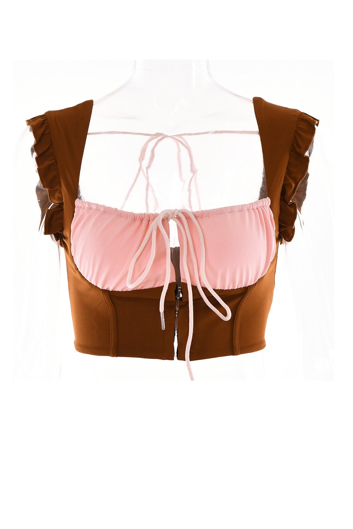 Ruffled Contrast-Detail Drawstring Tank Top