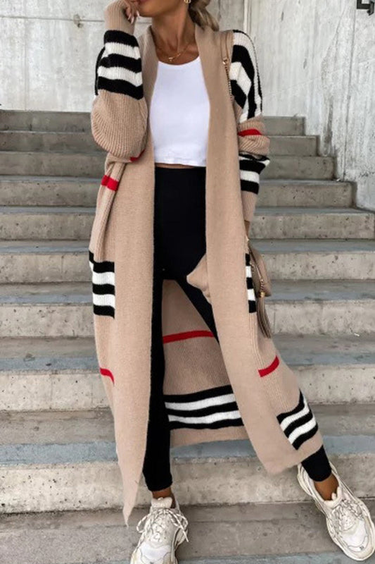 Contrast Striped Open Front Cardigan