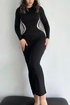 Fitted Contrast-Detail Midi Dress