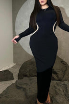Fitted Contrast-Detail Midi Dress