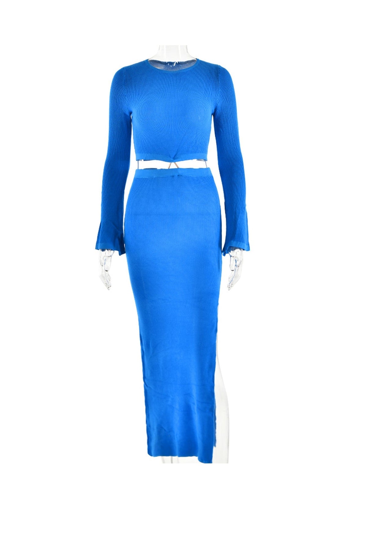 Cropped Slit-Detail Midi Skirt with a Round Neck